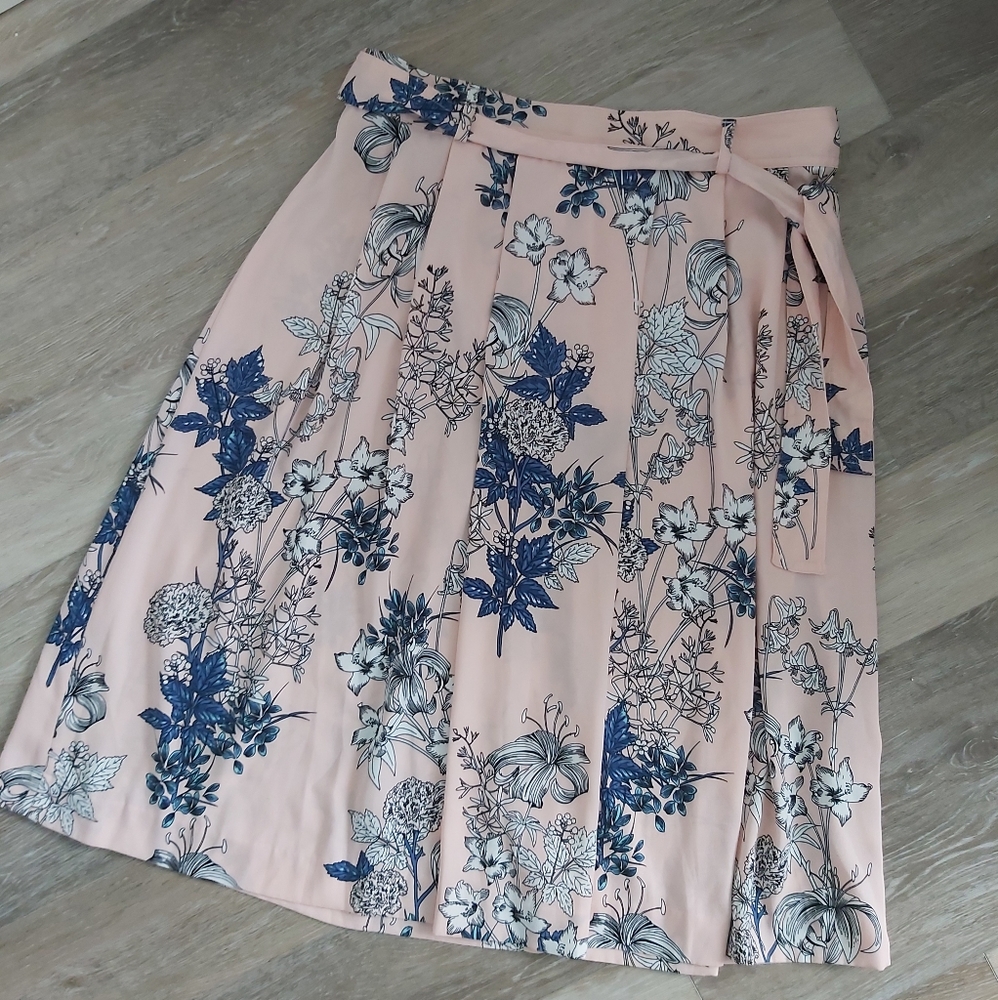 Pink and blue floral midi skirt